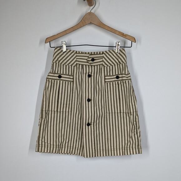 Mara Hoffman Lici Linen Skirt High Waisted Striped Button Front Size 2 Preowned - Picture 3 of 8